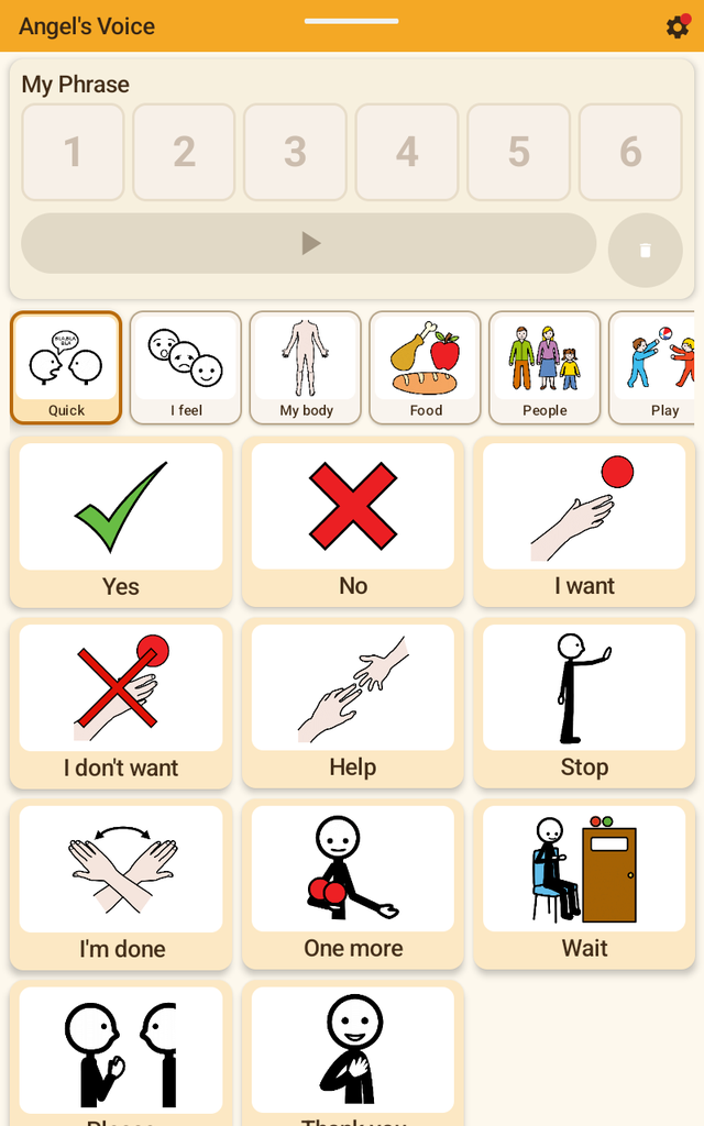 The main screen with the phrase bar, categories and cards