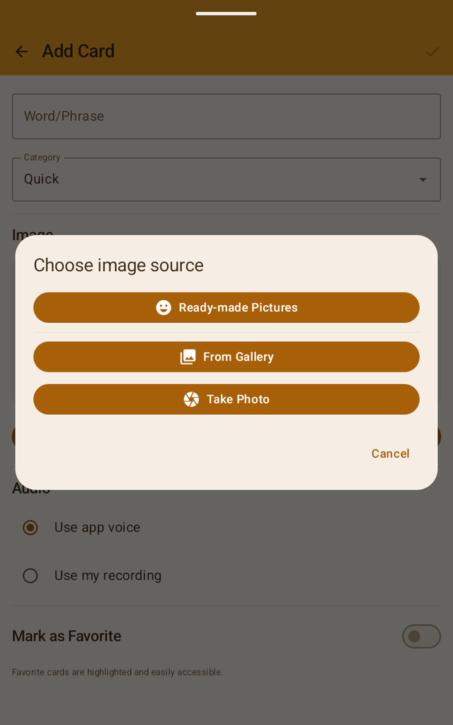 Choose image source dialog