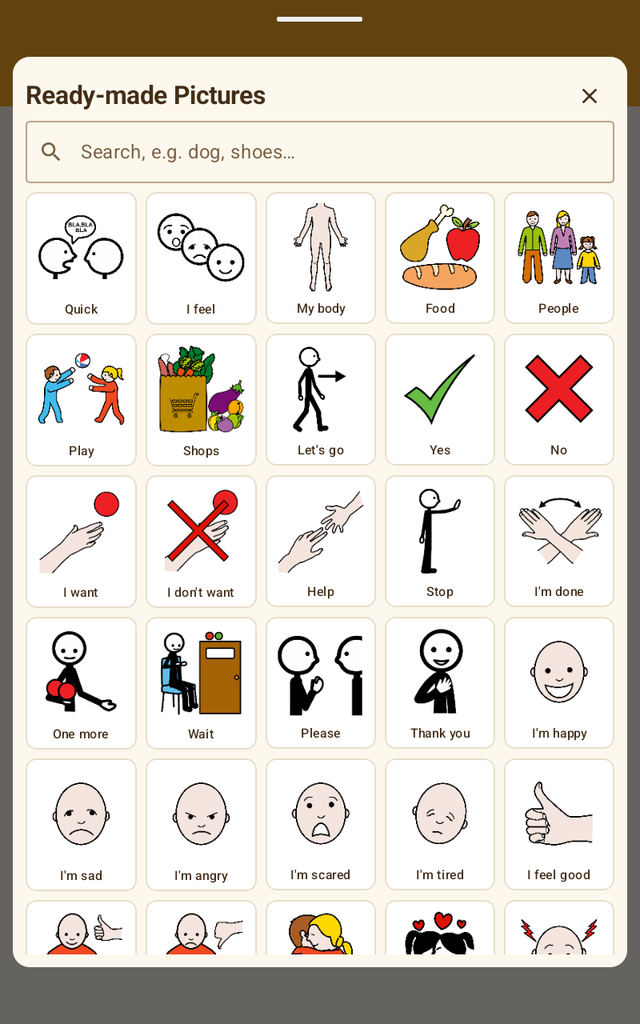 Ready-made pictures picker with search