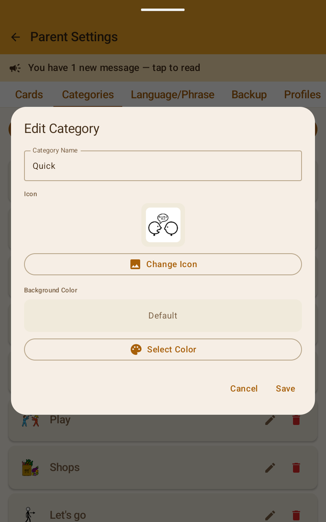 Edit category: name, icon, colour