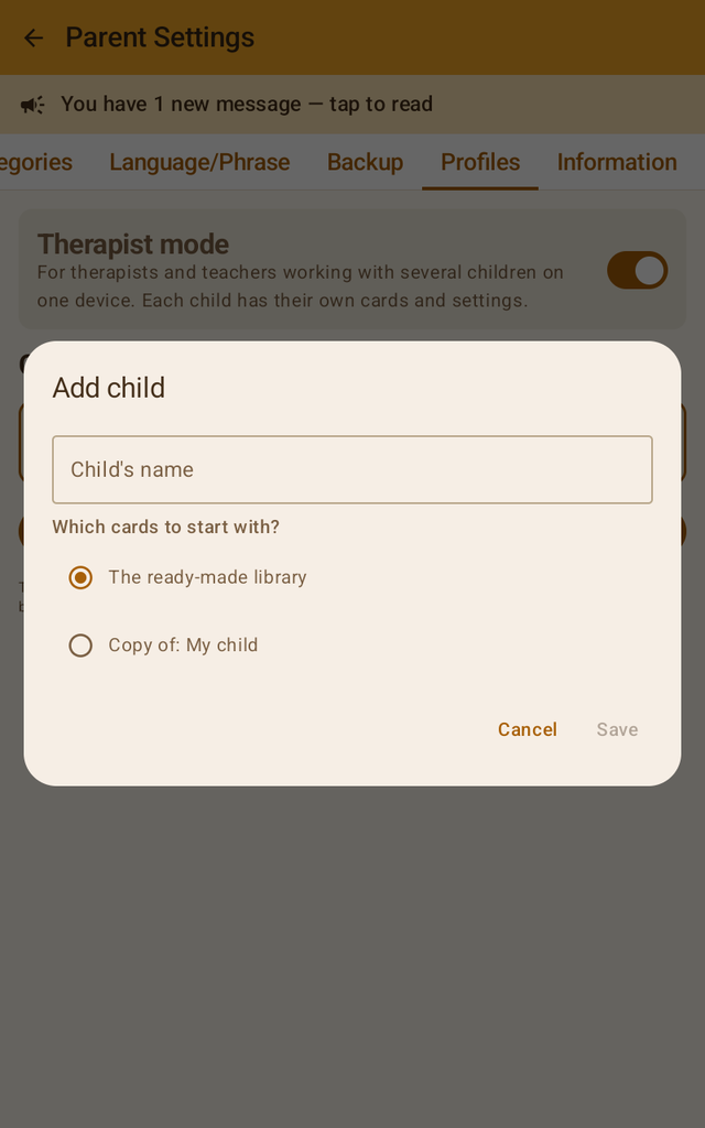 Add child dialog